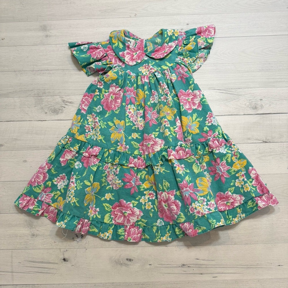 Vintage cuties by Judy‎ teal pink yellow floral dress size 4